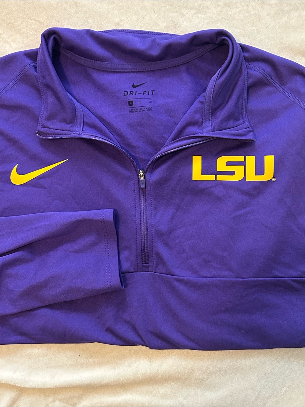 Nike LSU Tigers Quarter Zip Pullover Mens XL Purple Dri-FIT Training Jacket NCAA